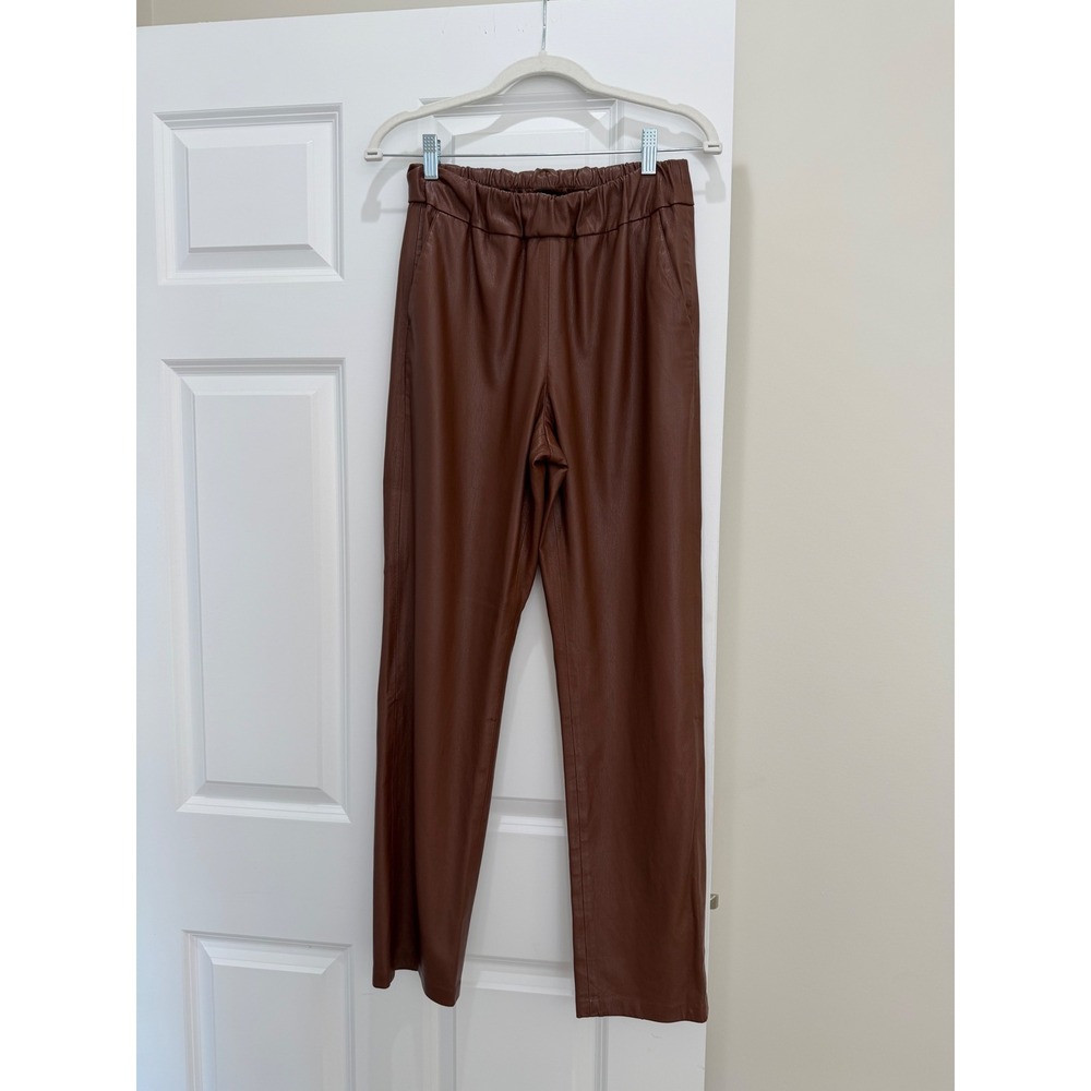 Anine Bing Vegan Leather Pants Women S Brown Very Good Straight Leg Pull On